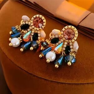 Anthropologie Gold and Blue Chandelier Earrings